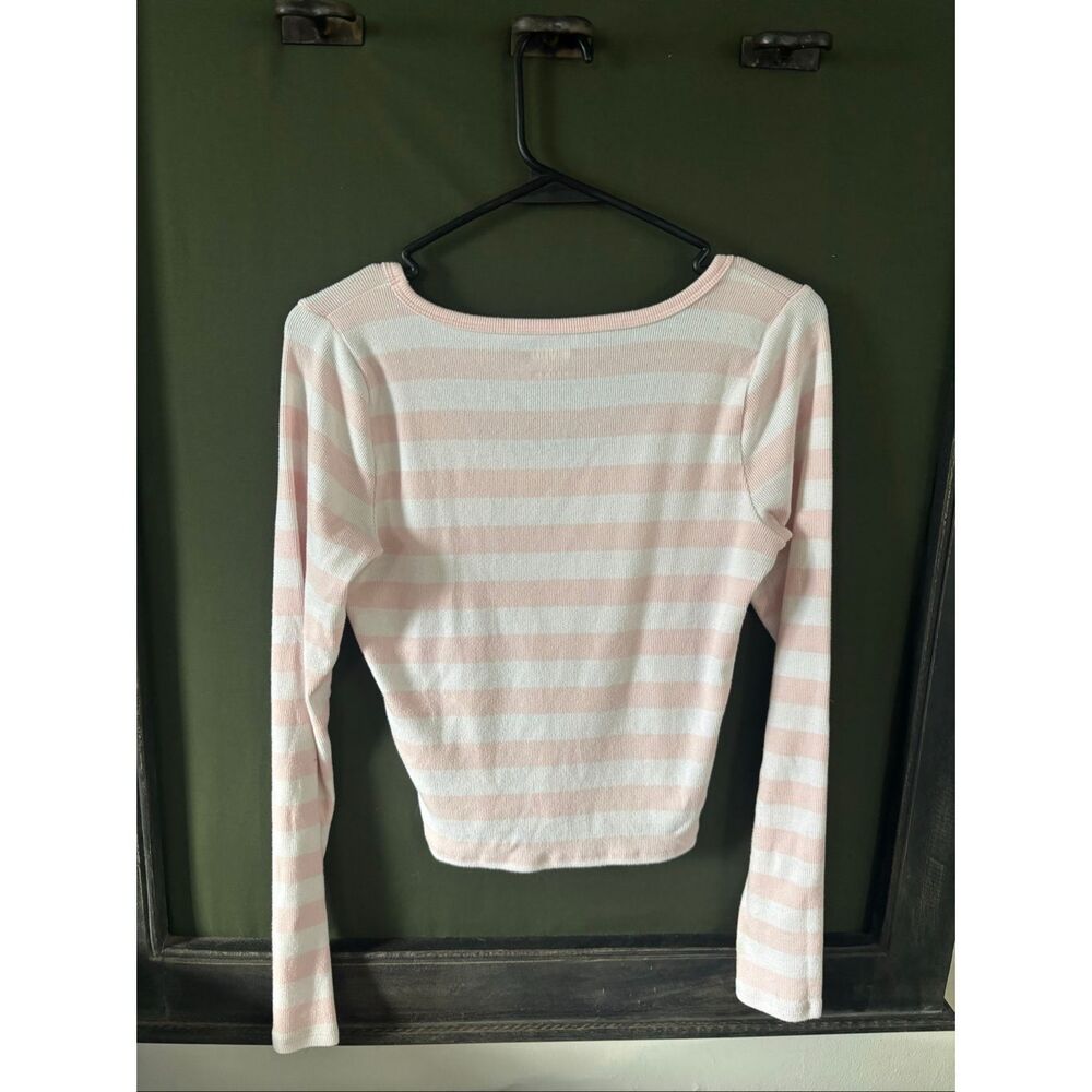 Hollister pink and white striped ribbed scoop neck long sleeve shirt Size large - Picture 3 of 3